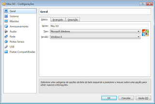 configuração do virtualbox