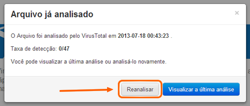 virustotal reanalisar visualizar a última análise